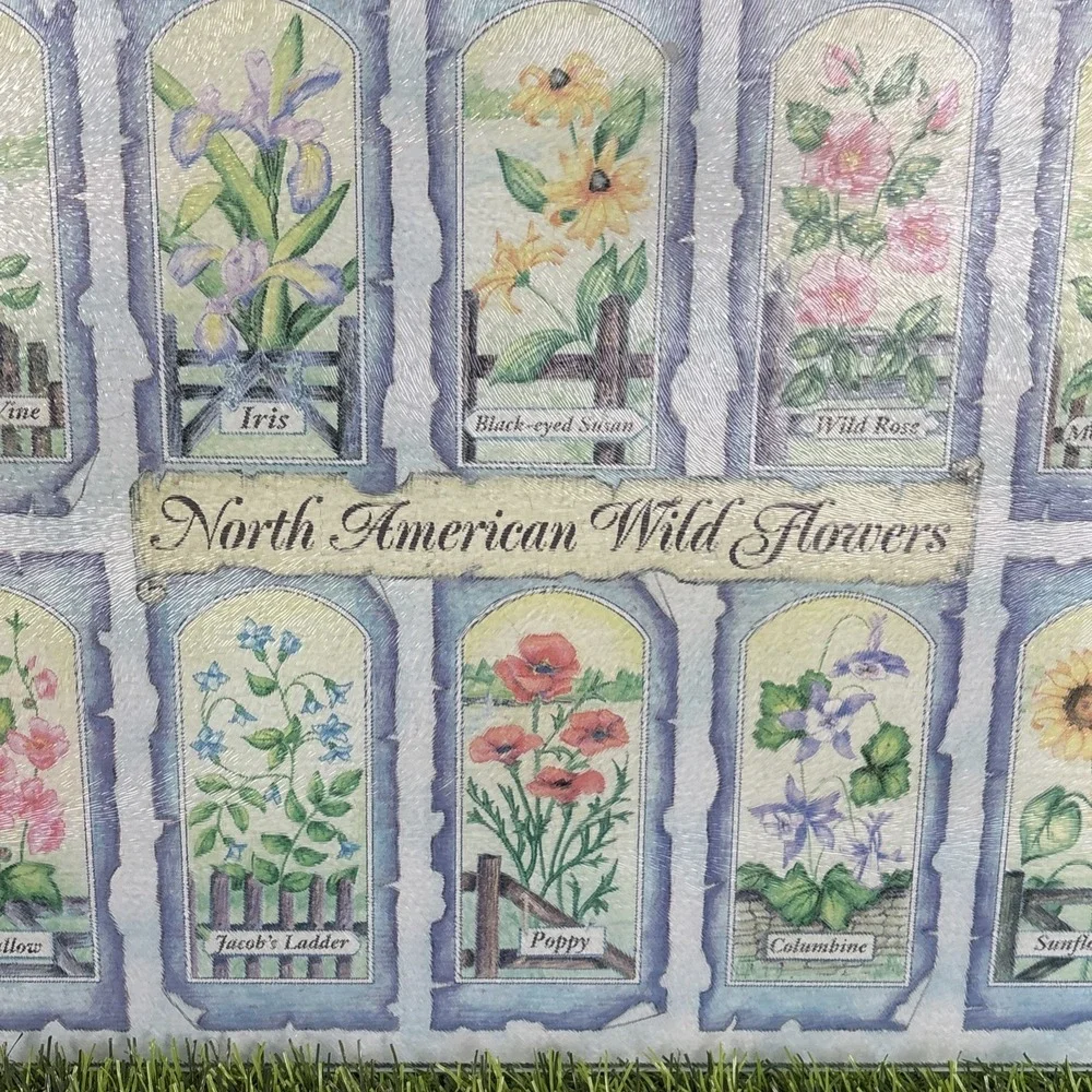 Vintage‎ North American Wildflowers Glass Cutting Board Floral Botanical